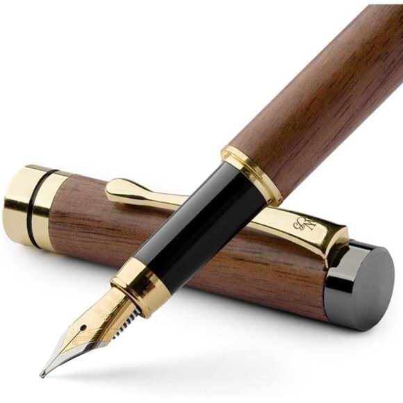Black Fountain Pen Set, Luxury Bamboo Wood - Medium Nib, Gift - Picture 1 of 7
